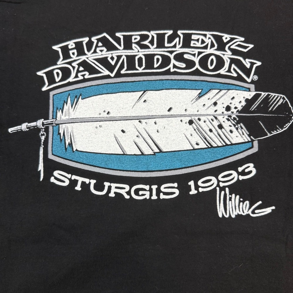 Vintage Harley-Davidson Sturgis 1993 Willie G Feather Graphic T-Shirt – Black, X - Picture 3 of 14